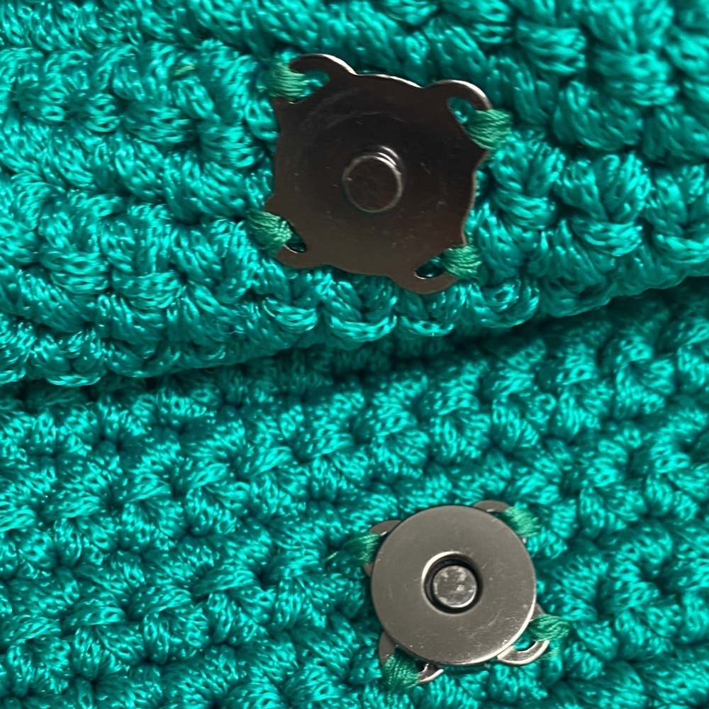 Handmade Teal Crochet Crossbody Purse Boho Festival Artisan Gold Tone OS - Picture 8 of 8